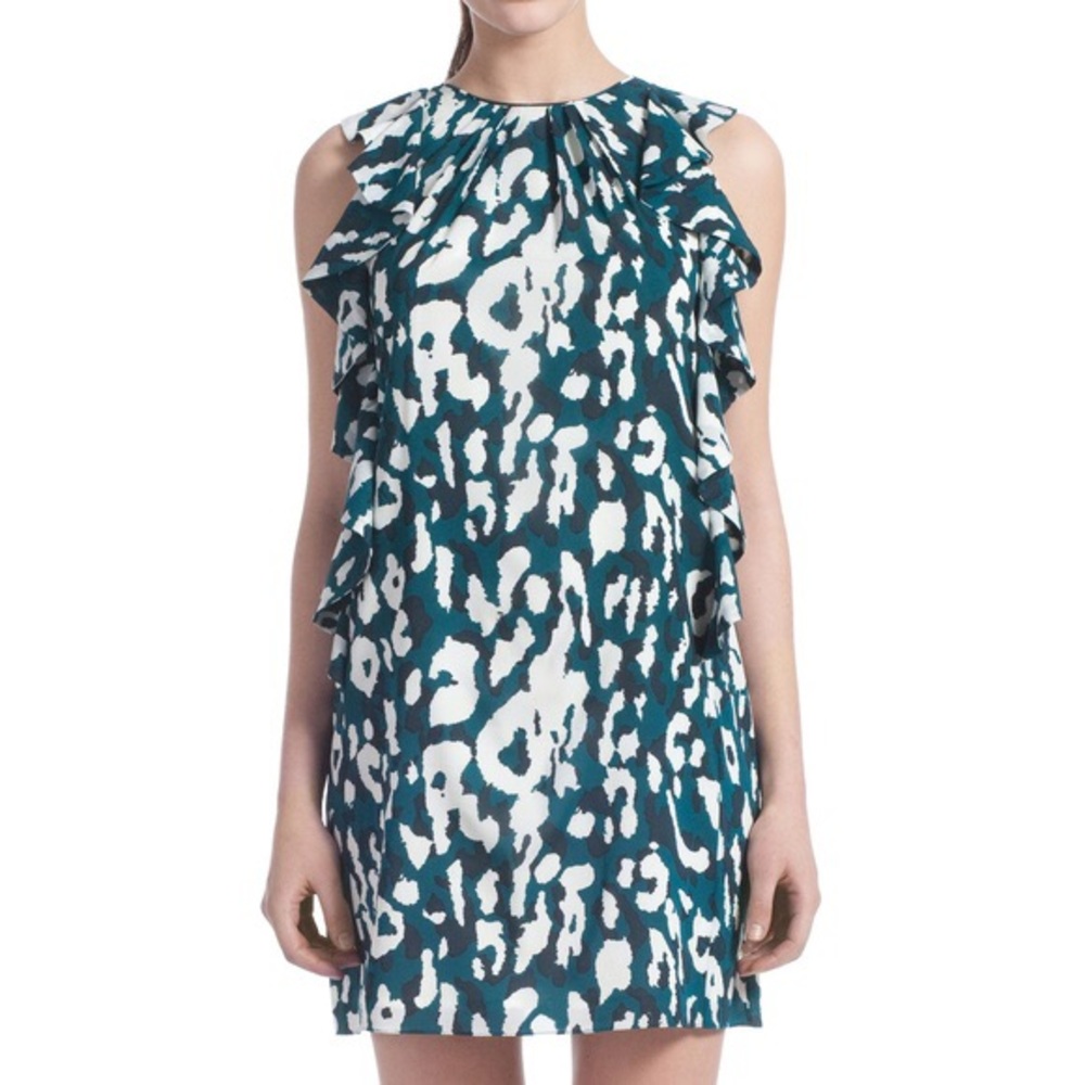 Shoshanna Silk Kerri Dress 2 Leopard Green Black